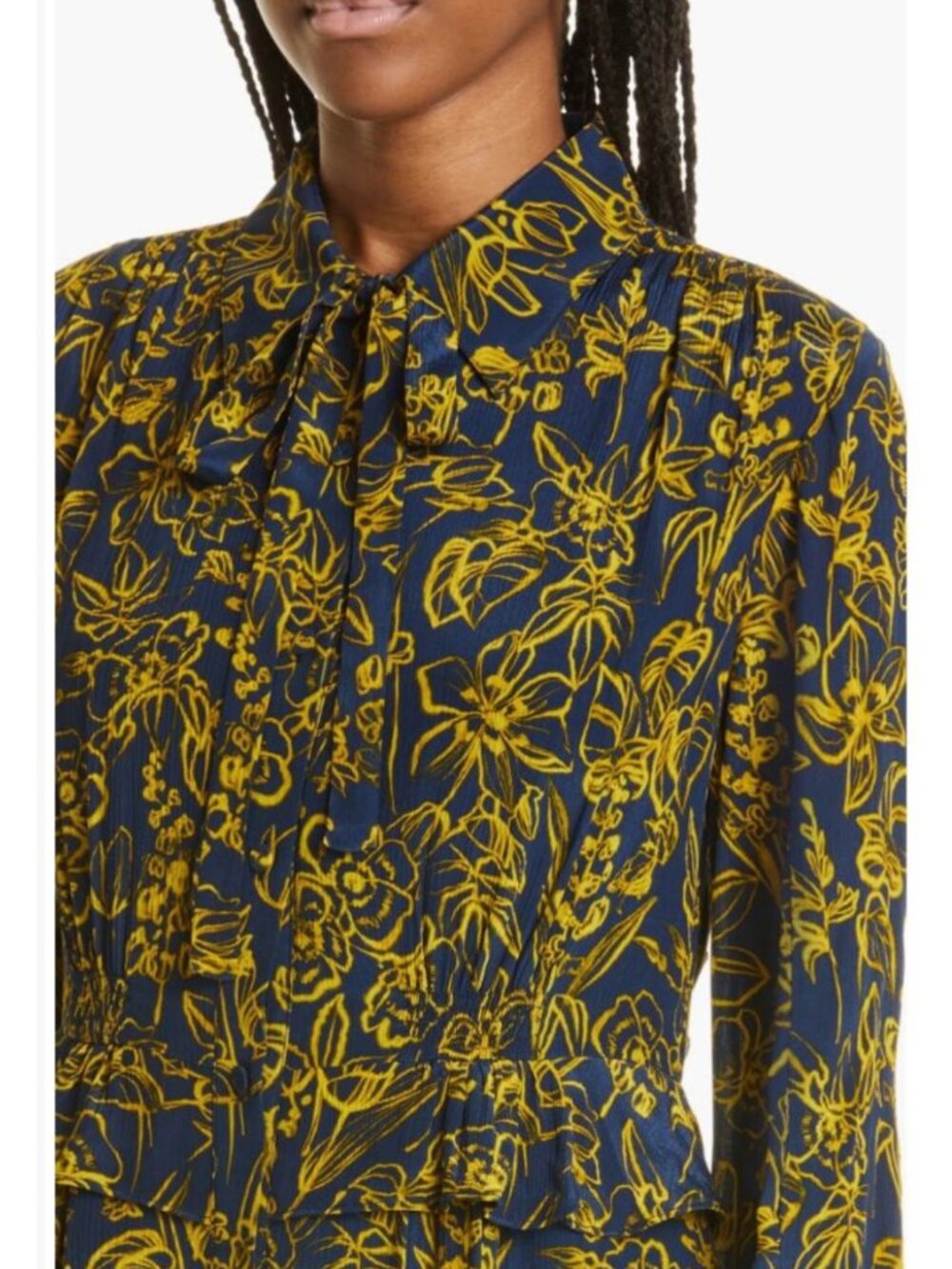 Jason Wu Floral Print Long Sleeve Shirtdress in Navy Honeysuckle, Size 4